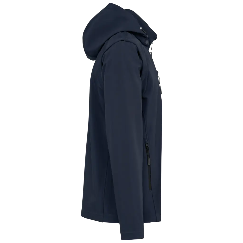 3-laags uniseks softshelljas met afneembare capuchon en mouwen, navy — productfoto 28