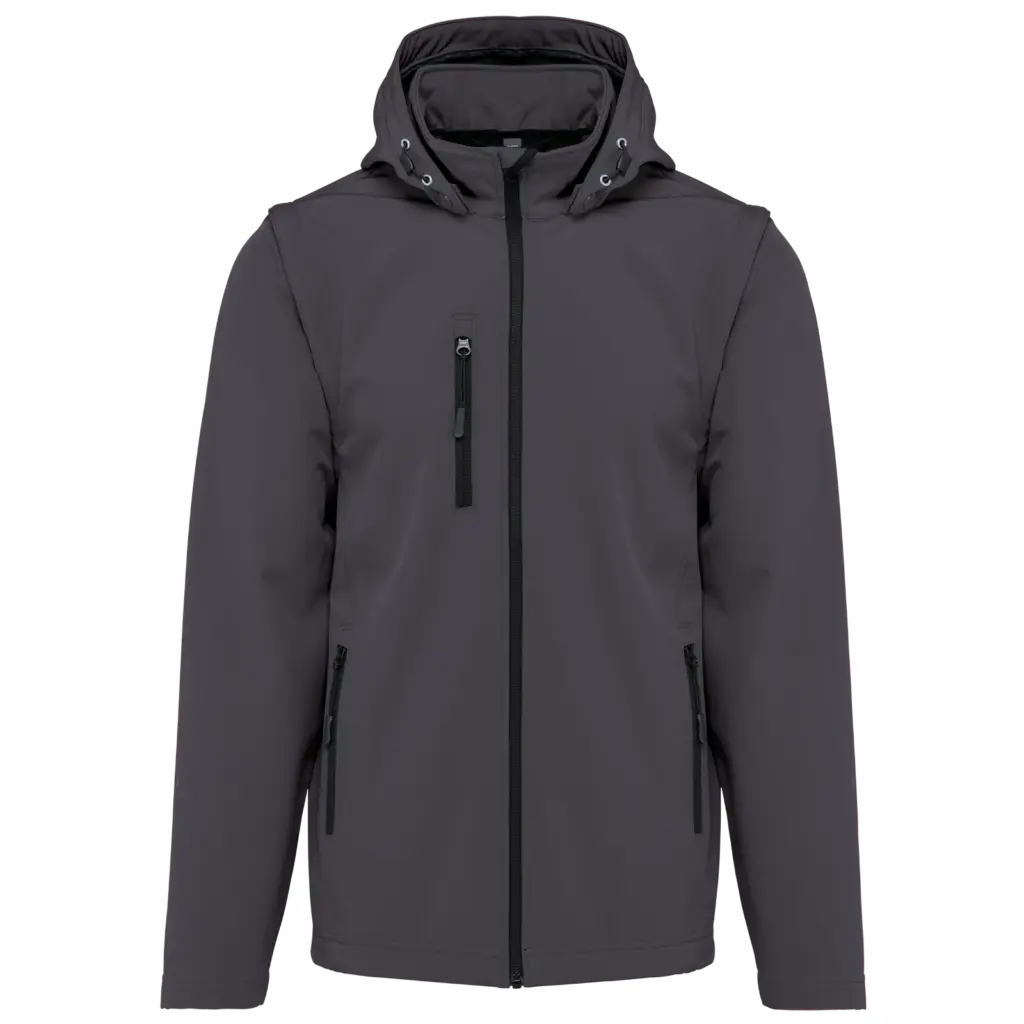 3-laags uniseks softshelljas met afneembare capuchon en mouwen, titanium — productfoto 35