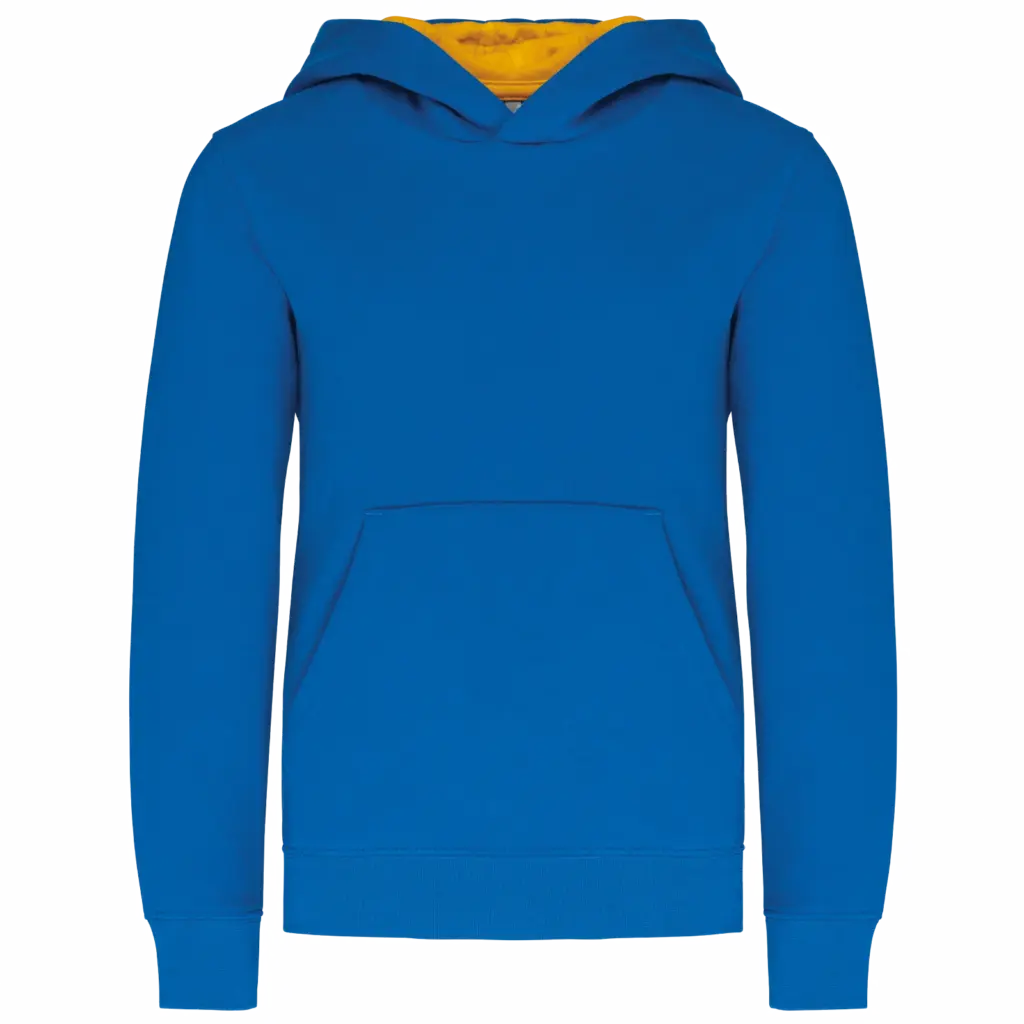 Kinder Sweater met gecontrasteerde capuchon, light royal blue / yellow — productfoto 32