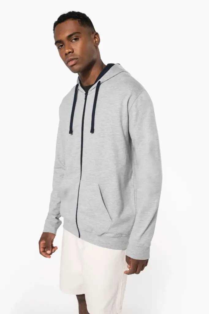 Herensweater met rits en capuchon in contrasterende kleur