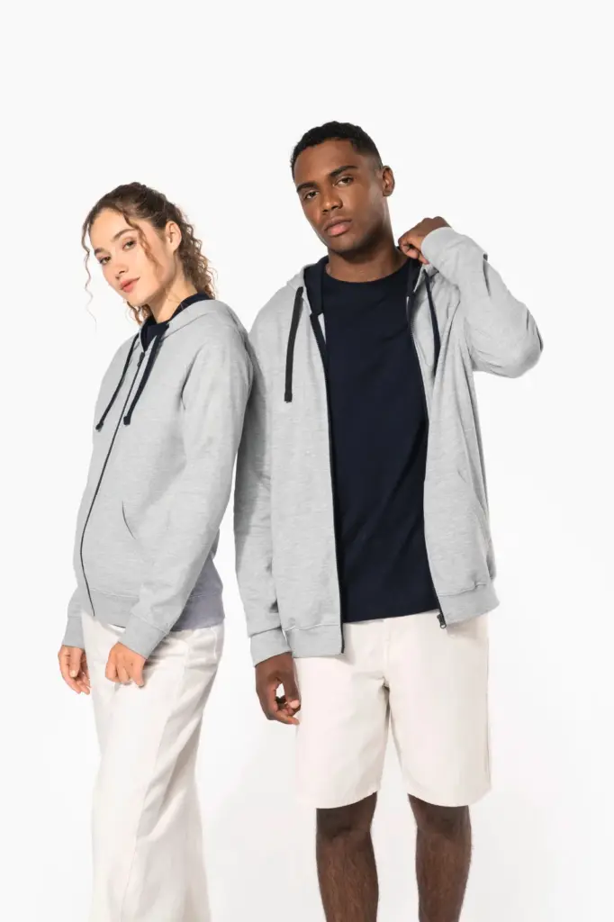 Herensweater met rits en capuchon in contrasterende kleur — productfoto 7