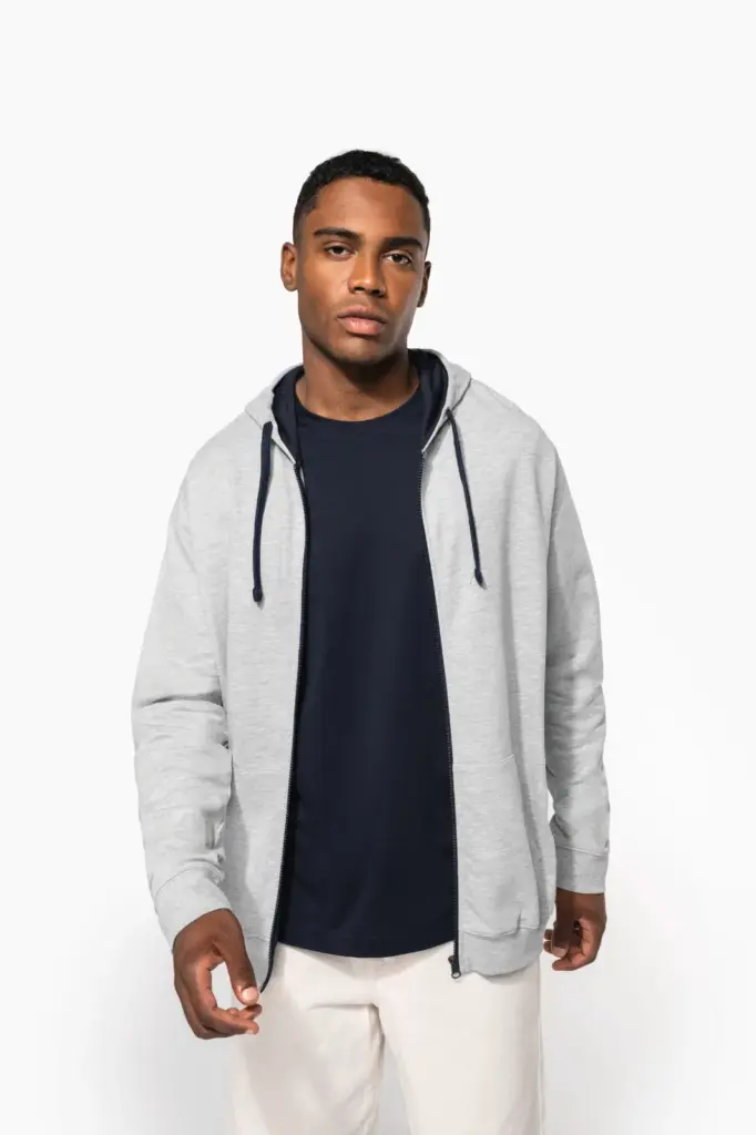 K466-3_2026 - Hidalgo-werbeartikel Herensweater met rits en capuchon in contrasterende kleur — productfoto 9