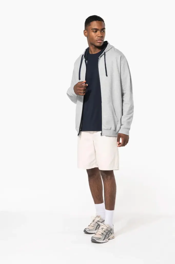 K466-2_2026 - Hidalgo-werbeartikel Herensweater met rits en capuchon in contrasterende kleur — productfoto 11