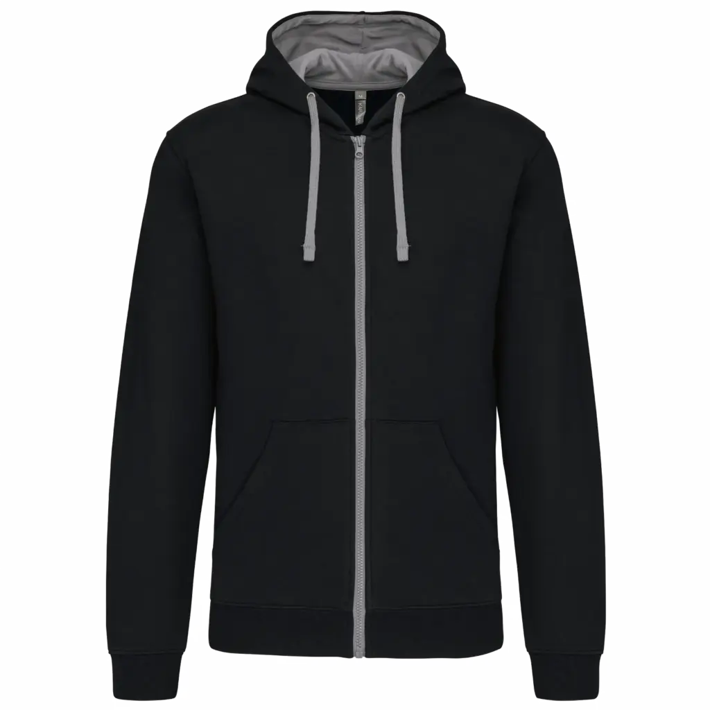 PS_K466_BLACK-FINEGREY - Hidalgo-werbeartikel Herensweater met rits en capuchon in contrasterende kleur, black / fine grey — productfoto 14