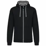 PS_K466_BLACK-FINEGREY - Hidalgo-werbeartikel Herensweater met rits en capuchon in contrasterende kleur, black / fine grey — productfoto 14