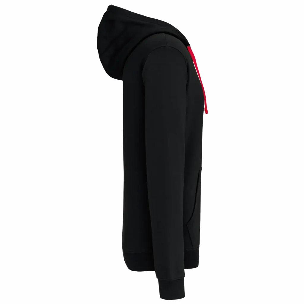 PS_K466-S_BLACK-RED - Hidalgo-werbeartikel Herensweater met rits en capuchon in contrasterende kleur, black / red — productfoto 16
