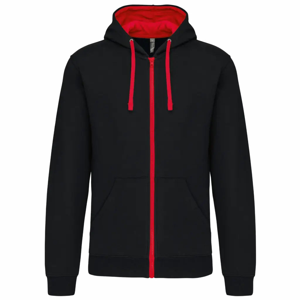 PS_K466_BLACK-RED - Hidalgo-werbeartikel Herensweater met rits en capuchon in contrasterende kleur, black / red — productfoto 17