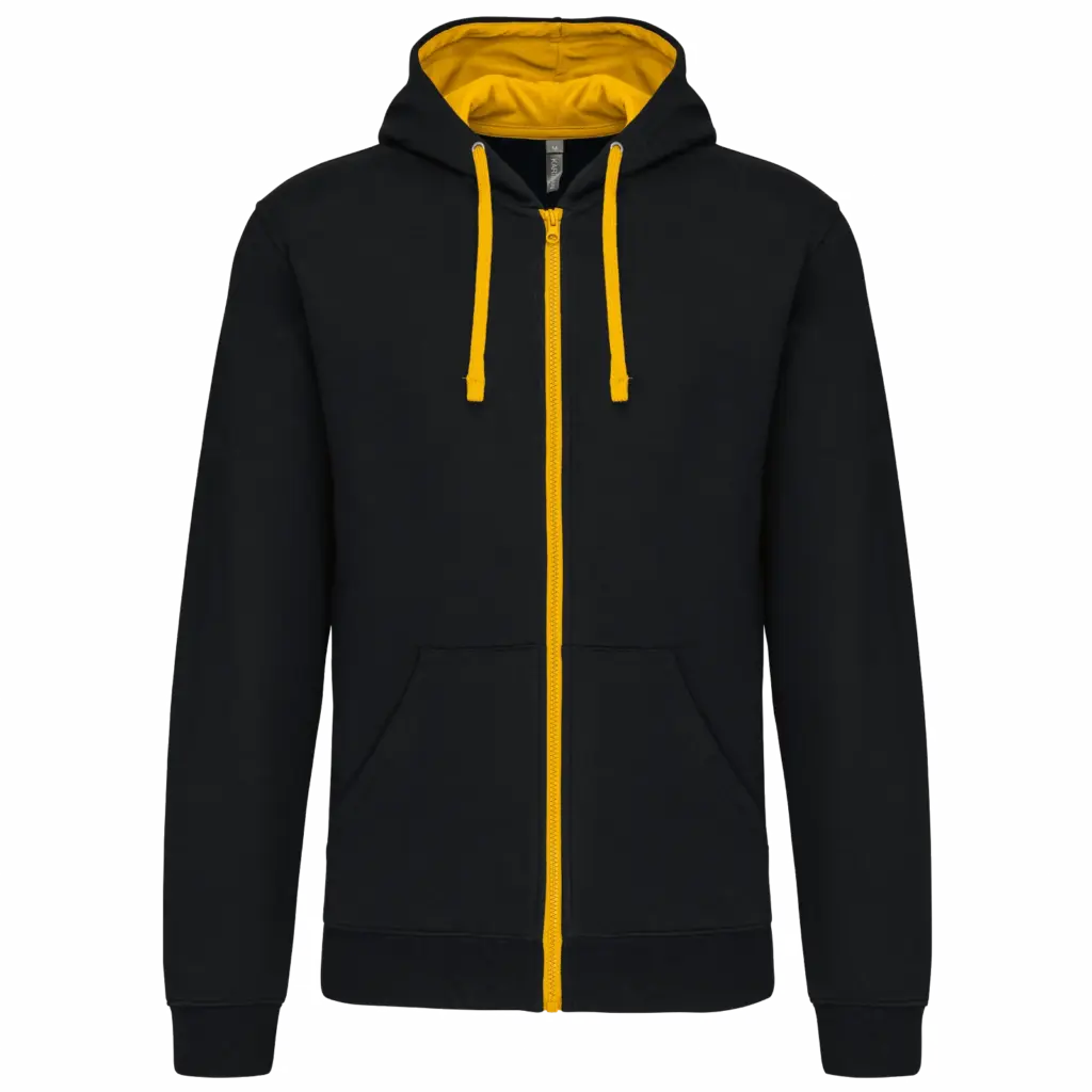 PS_K466_BLACK-YELLOW - Hidalgo-werbeartikel Herensweater met rits en capuchon in contrasterende kleur, black / yellow — productfoto 20