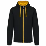 PS_K466_BLACK-YELLOW - Hidalgo-werbeartikel Herensweater met rits en capuchon in contrasterende kleur, black / yellow — productfoto 20