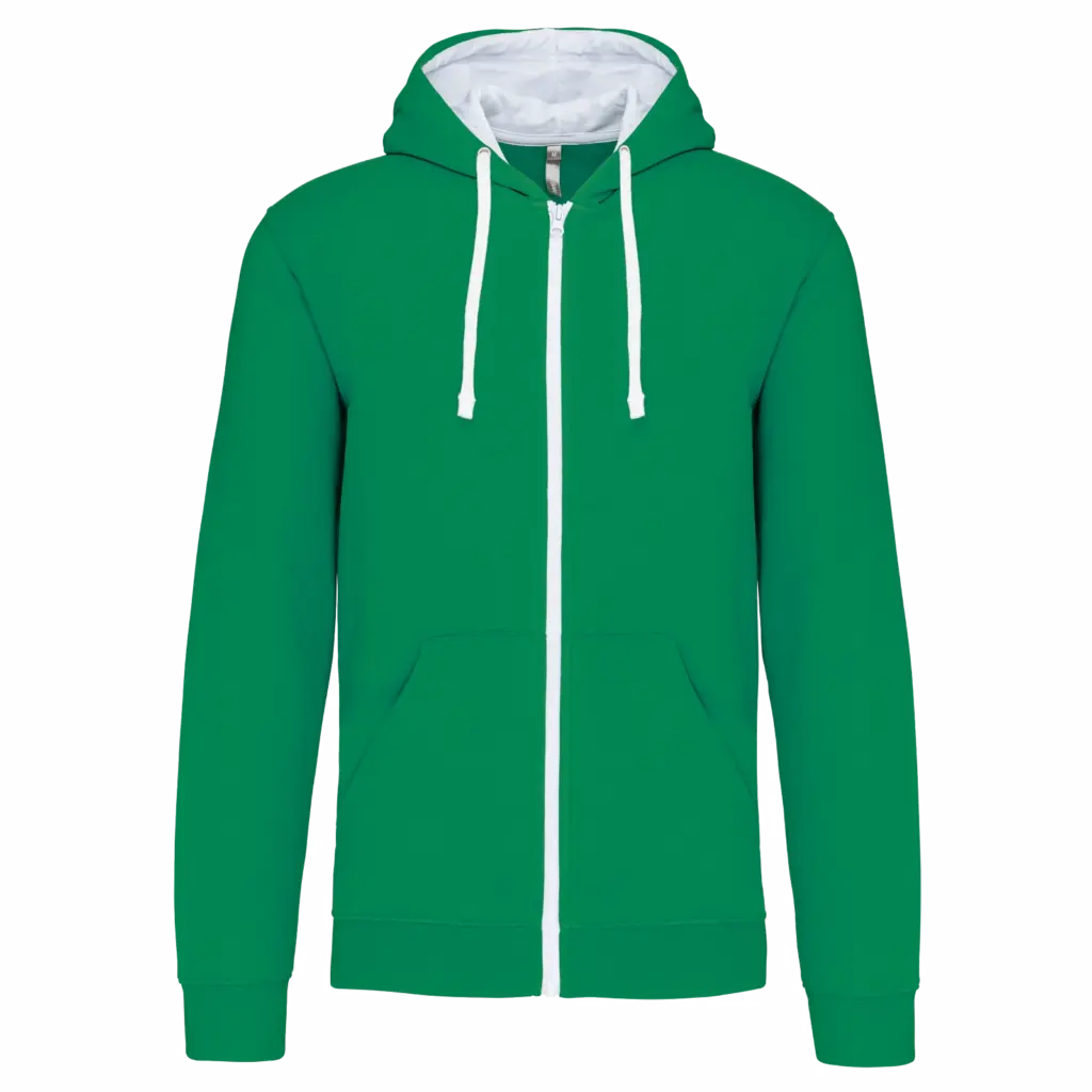 PS_K466_LIGHTKELLYGREEN-WHITE - Hidalgo-werbeartikel Herensweater met rits en capuchon in contrasterende kleur, light kelly green / white — productfoto 26