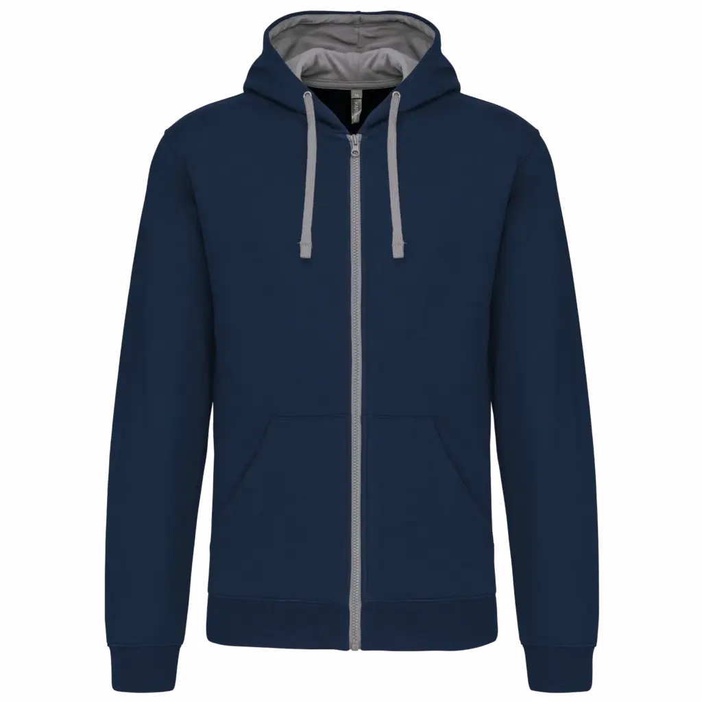 PS_K466_NAVY-FINEGREY - Hidalgo-werbeartikel Herensweater met rits en capuchon in contrasterende kleur, navy / fine grey — productfoto 32