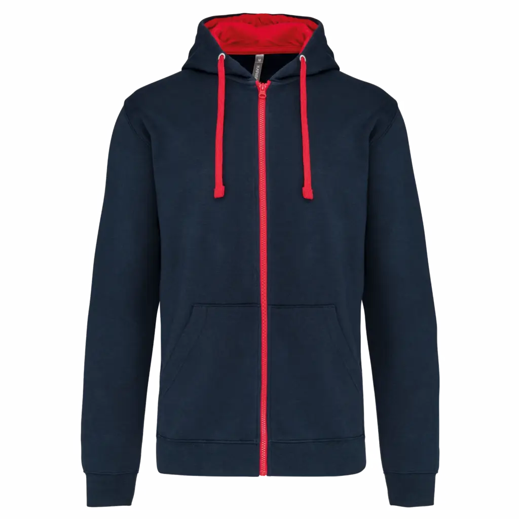 PS_K466_NAVY-RED - Hidalgo-werbeartikel Herensweater met rits en capuchon in contrasterende kleur, navy / red — productfoto 35