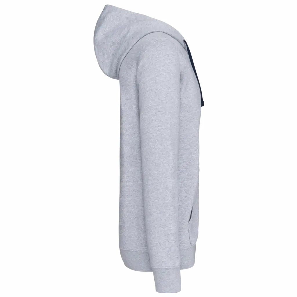 PS_K466-S_OXFORDGREY-NAVY - Hidalgo-werbeartikel Herensweater met rits en capuchon in contrasterende kleur, oxford grey / navy — productfoto 37