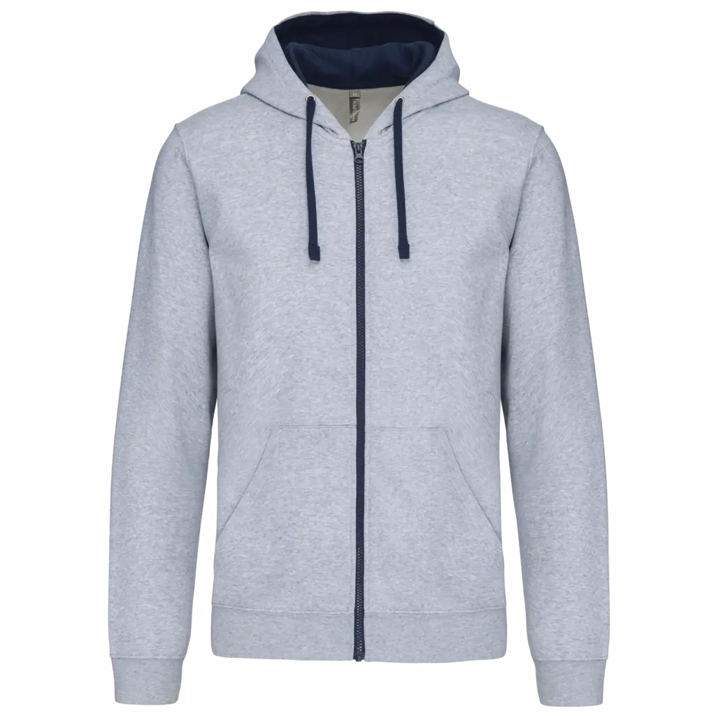 PS_K466_OXFORDGREY-NAVY - Hidalgo-werbeartikel Herensweater met rits en capuchon in contrasterende kleur, oxford grey / navy — productfoto 38