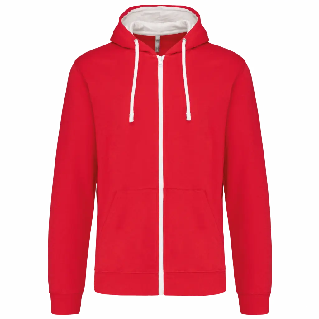 PS_K466_RED-WHITE - Hidalgo-werbeartikel Herensweater met rits en capuchon in contrasterende kleur, red / white — productfoto 41