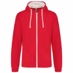 PS_K466_RED-WHITE - Hidalgo-werbeartikel Herensweater met rits en capuchon in contrasterende kleur, red / white — productfoto 41