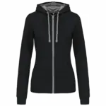 PS_K467_BLACK-FINEGREY - Hidalgo-werbeartikel Damessweater met rits en capuchon in contrasterende kleur, black / fine grey — productfoto 6