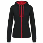 PS_K467_BLACK-RED - Hidalgo-werbeartikel Damessweater met rits en capuchon in contrasterende kleur, black / red — productfoto 9