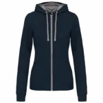 PS_K467_NAVY-FINEGREY - Hidalgo-werbeartikel Damessweater met rits en capuchon in contrasterende kleur, navy / fine grey — productfoto 15