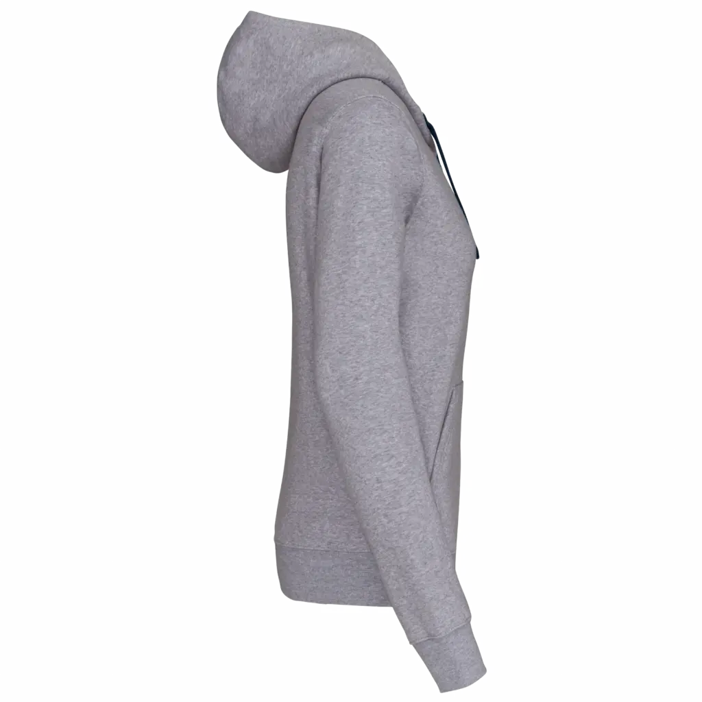 PS_K467-S_OXFORDGREY-NAVY - Hidalgo-werbeartikel Damessweater met rits en capuchon in contrasterende kleur, oxford grey / navy — productfoto 17