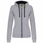 PS_K467_OXFORDGREY-NAVY - Hidalgo-werbeartikel Damessweater met rits en capuchon in contrasterende kleur, oxford grey / navy — productfoto 18