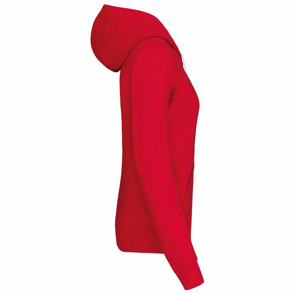 PS_K467-S_RED-WHITE - Hidalgo-werbeartikel Damessweater met rits en capuchon in contrasterende kleur, red / white — productfoto 20