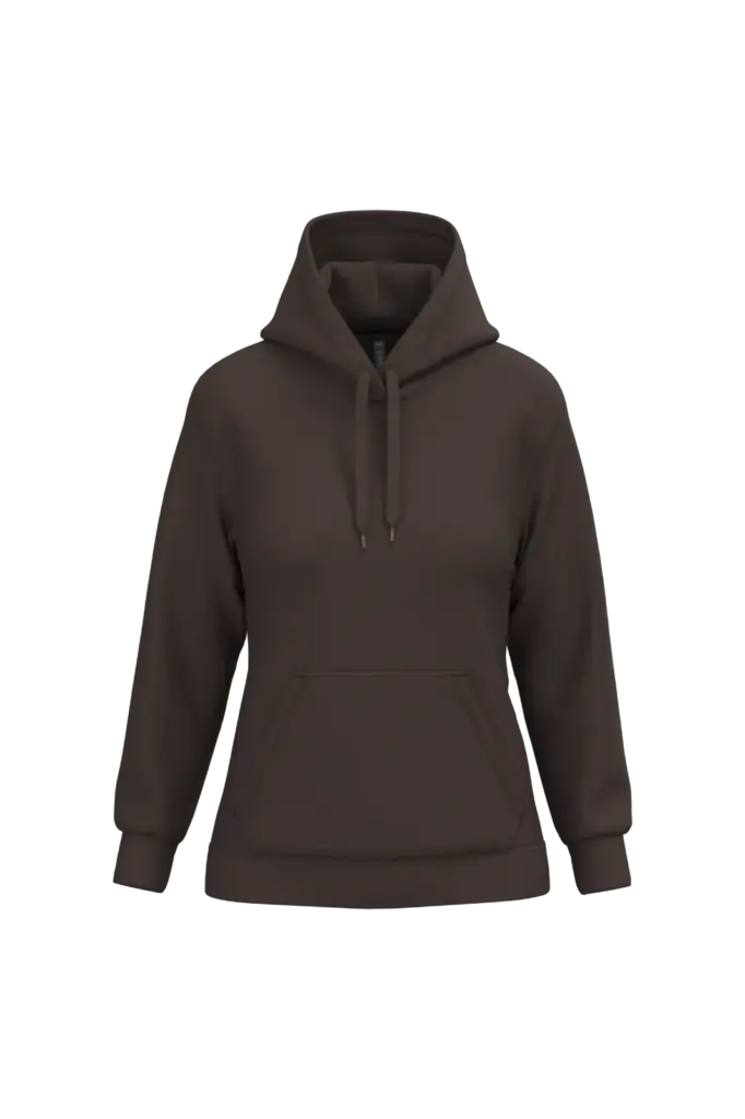 Eco damessweater met capuchon, chocolate — productfoto 20