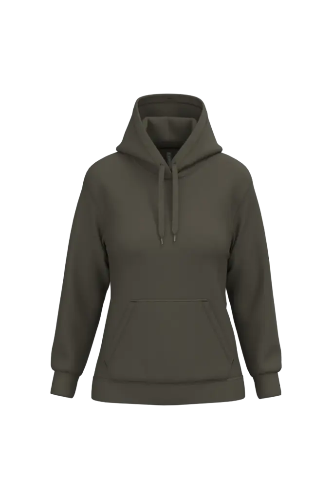 Eco damessweater met capuchon, dark khaki — productfoto 22