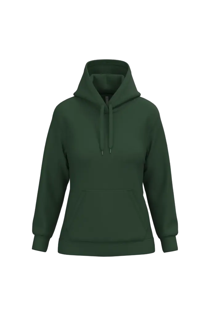 Eco damessweater met capuchon, forest green — productfoto 23