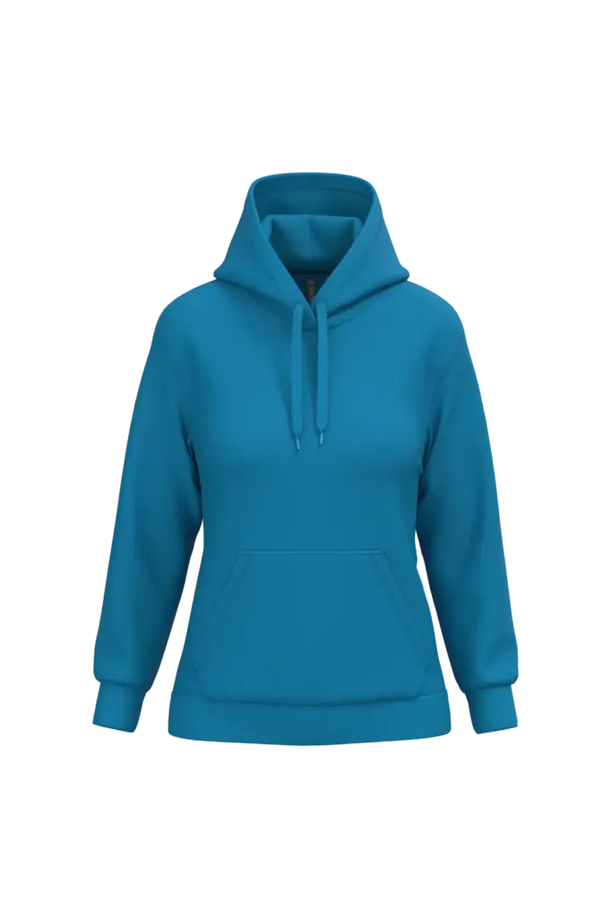 Eco damessweater met capuchon, tropical blue — productfoto 36