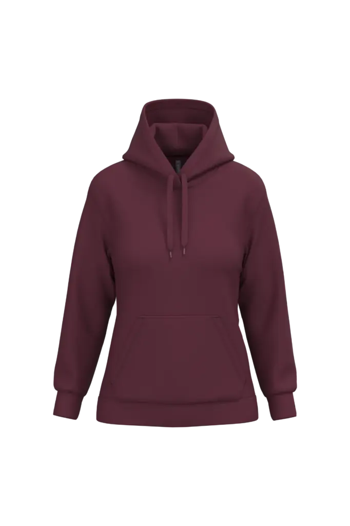Eco damessweater met capuchon, wine — productfoto 38