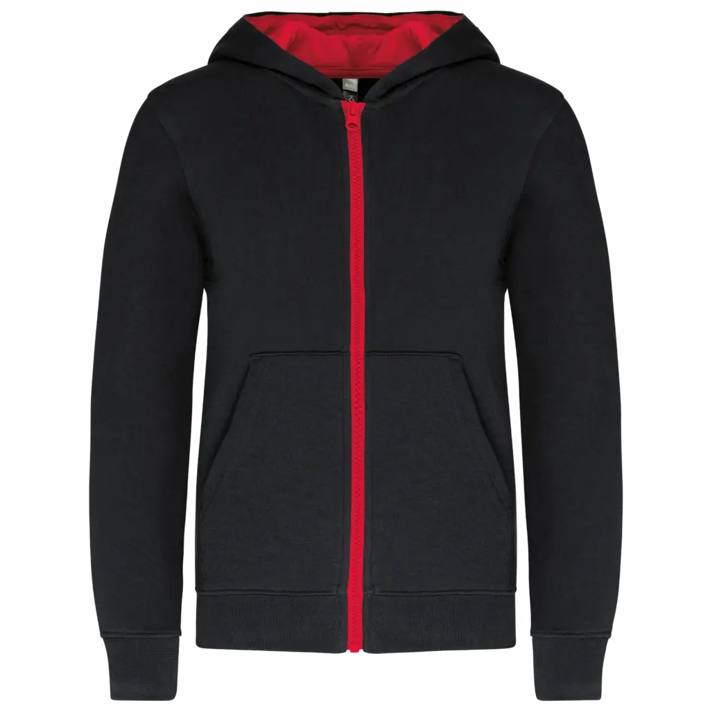 Kinder Sweatjacke K486 bedrucken Fleece Kontrast 6-14 Jahre — Produktfoto 7