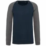 Tweekleurige herensweater BIO French Terry ronde hals raglanmouwen, french navy heather / grey heather — productfoto 6