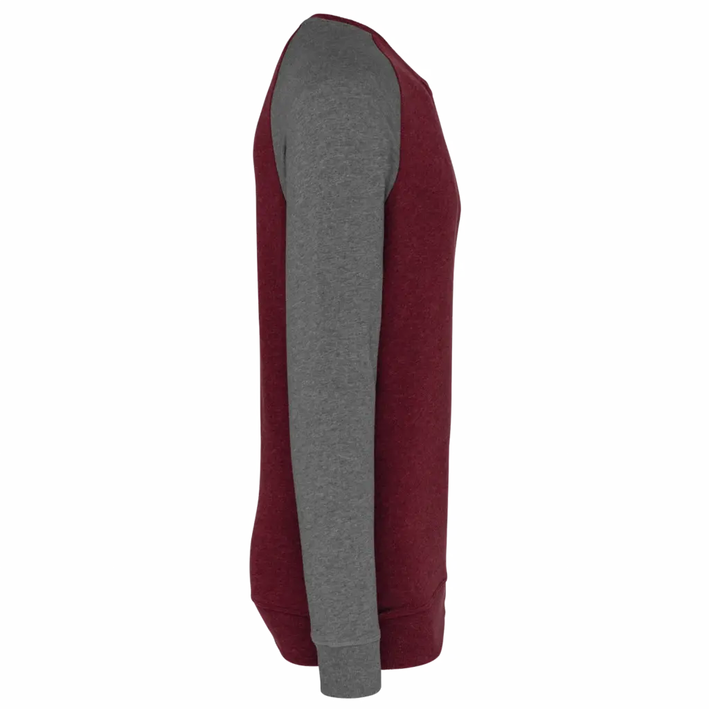 PS_K491-S_WINEHEATHER-GREYHEATHER - Hidalgo-werbeartikel Tweekleurige herensweater BIO French Terry ronde hals raglanmouwen, wine heather / grey heather — productfoto 8