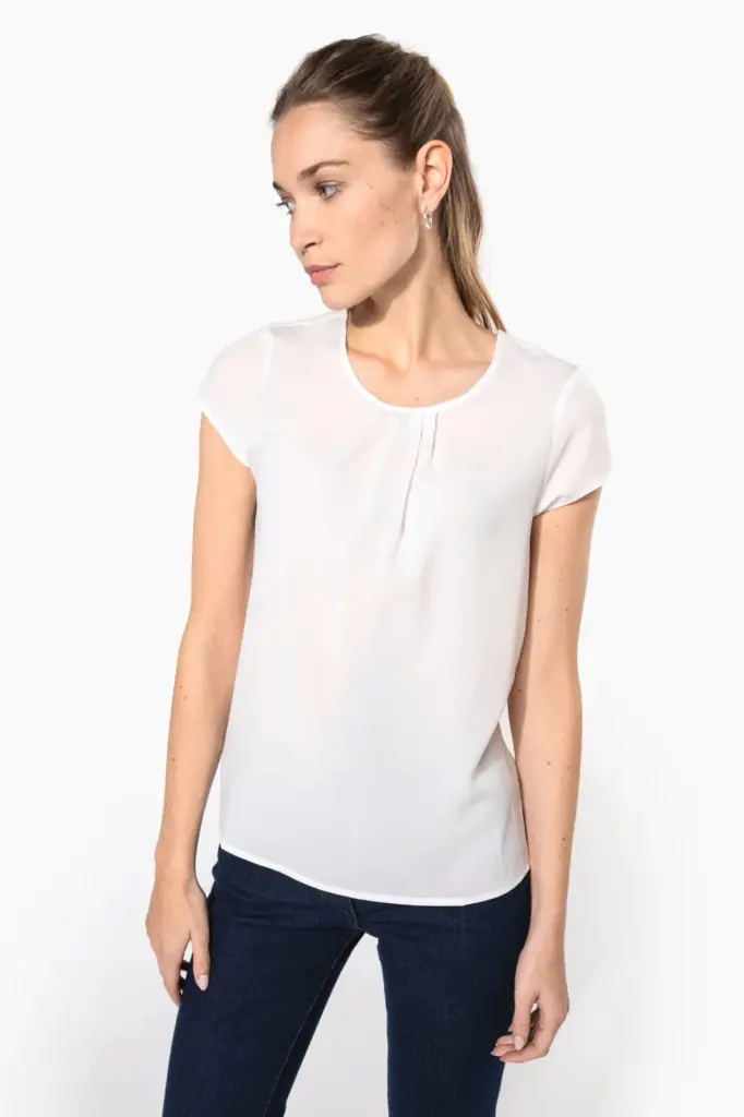 Damesblouse in crêpe met korte mouwen