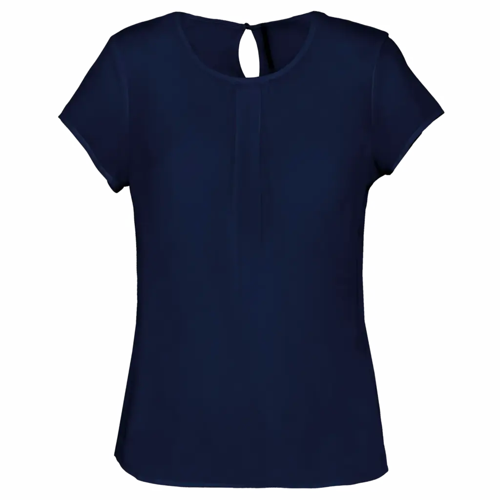 Damesblouse in crêpe met korte mouwen, deep sea blue — productfoto 7