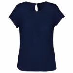 Damesblouse in crêpe met korte mouwen, deep sea blue — productfoto 7