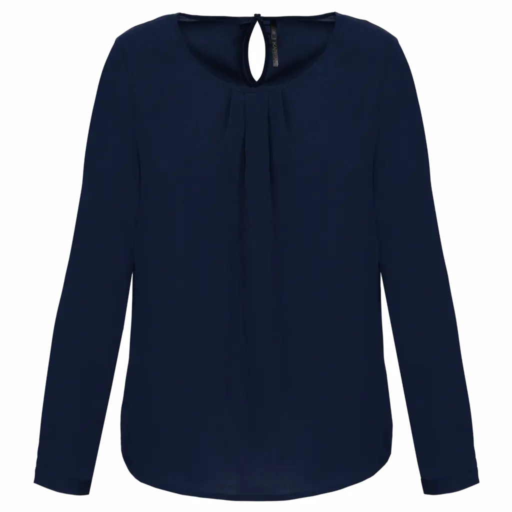 Damesblouse in crêpe met lange mouwen, deep sea blue — productfoto 7