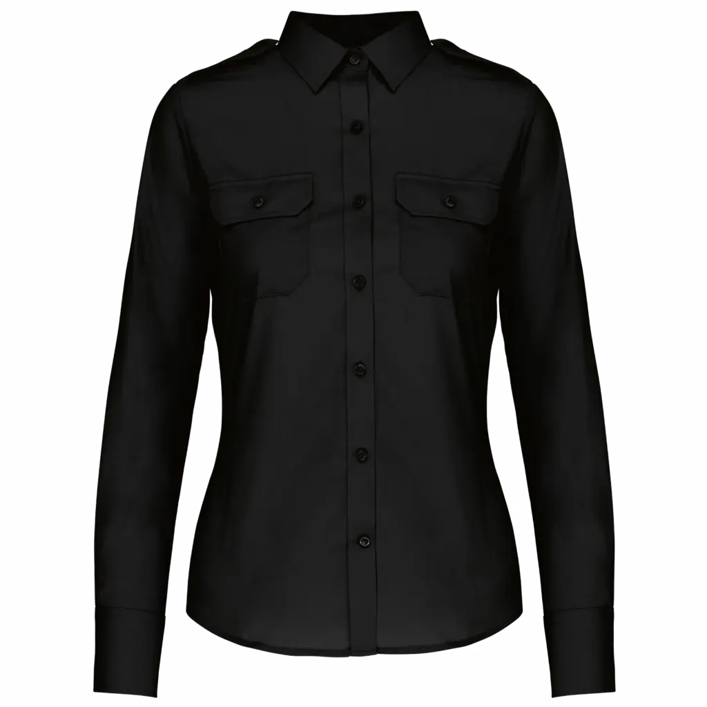 Damespilootoverhemd lange mouwen, black — productfoto 6