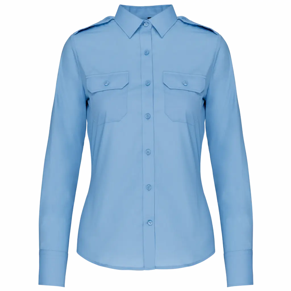 Damespilootoverhemd lange mouwen, sky blue — productfoto 7