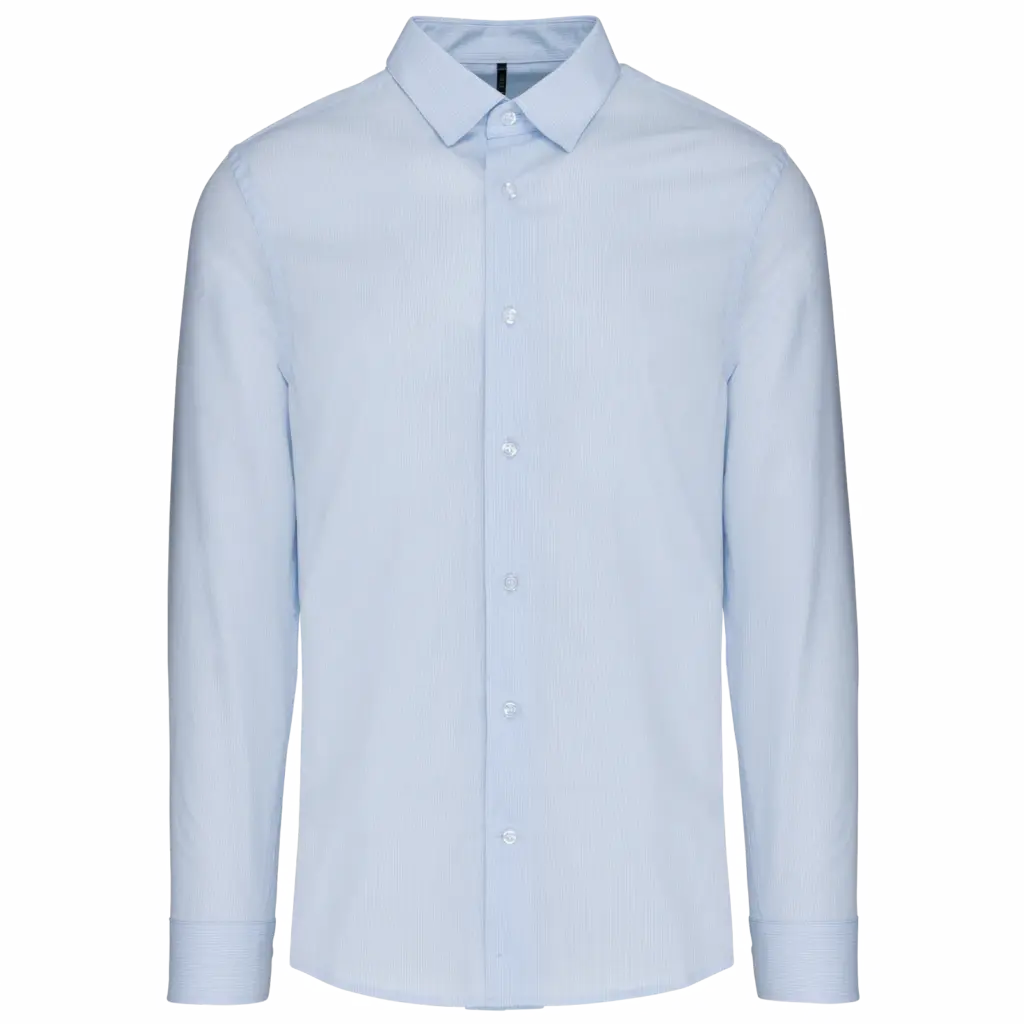 Herenoverhemd in popeline met lange mouwen, striped pale blue / white — productfoto 9