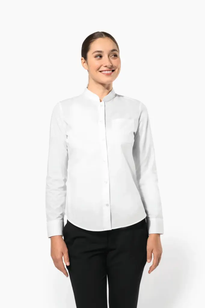 Damesblouse met "Mao" kraag lange mouwen