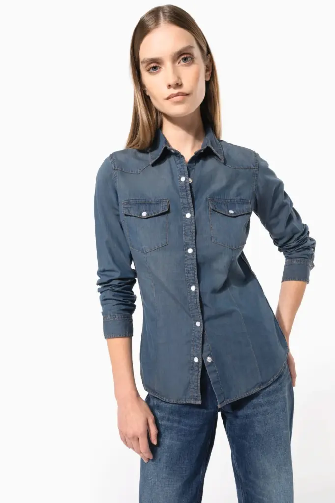 Dames denim blouse lange mouwen