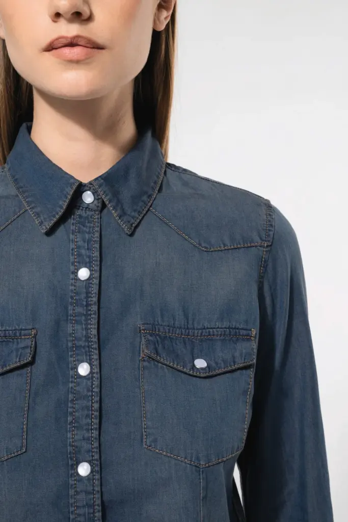 Dames denim blouse lange mouwen — productfoto 3