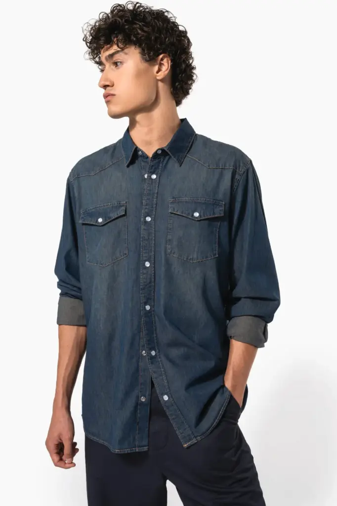 Heren denim overhemd lange mouwen