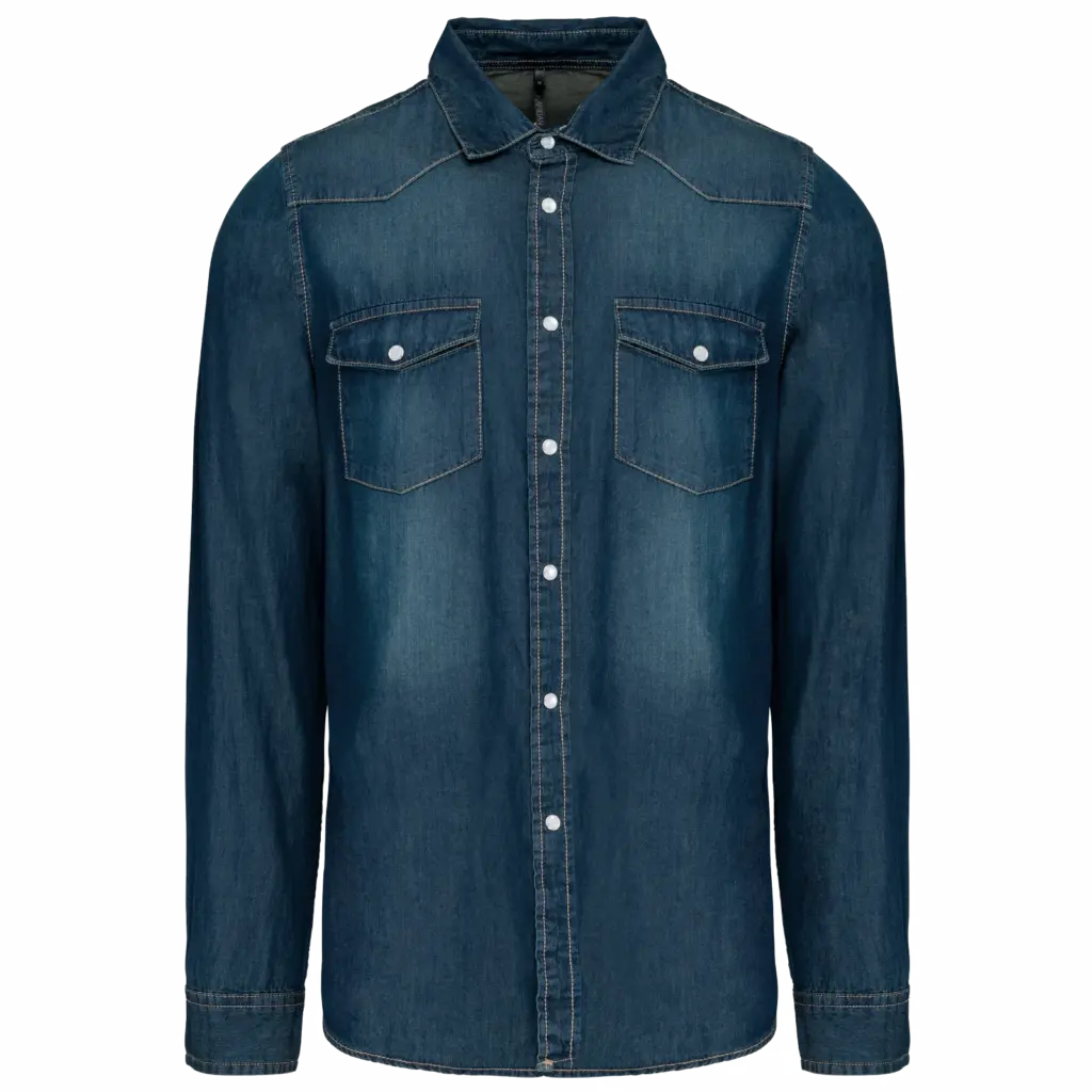 Heren denim overhemd lange mouwen, blue jean — productfoto 6