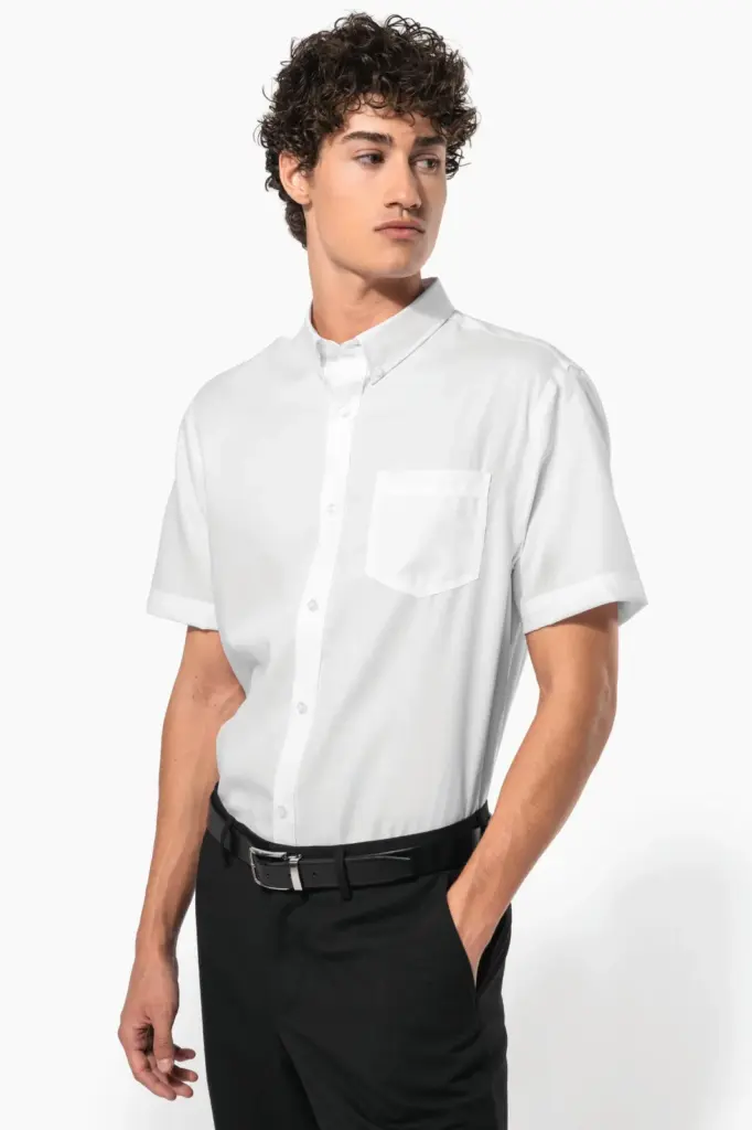 Heren non-iron micro sergé overhemd korte mouwen