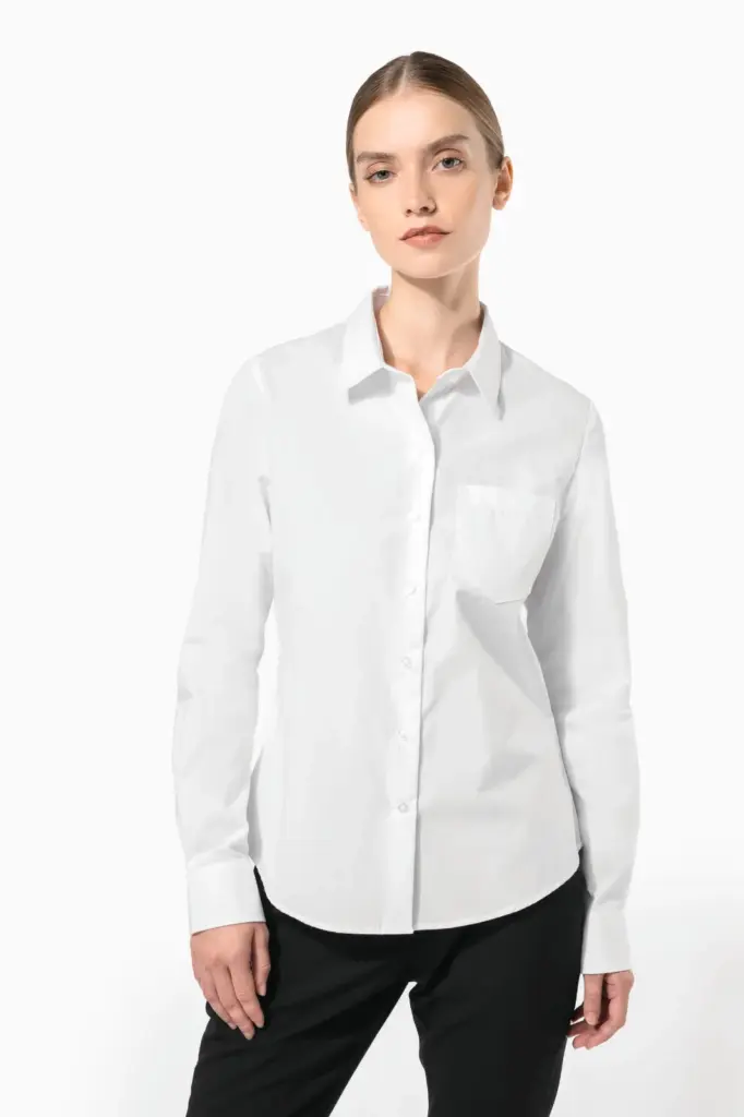 Dames poplin blouse lange mouwen