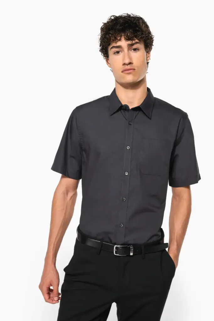 Heren poplin overhemd korte mouwen