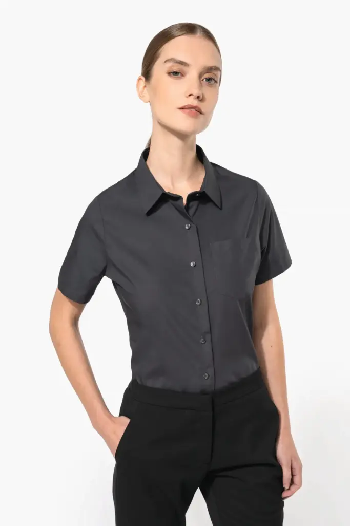 Dames Poplin Blouse Korte Mouwen
